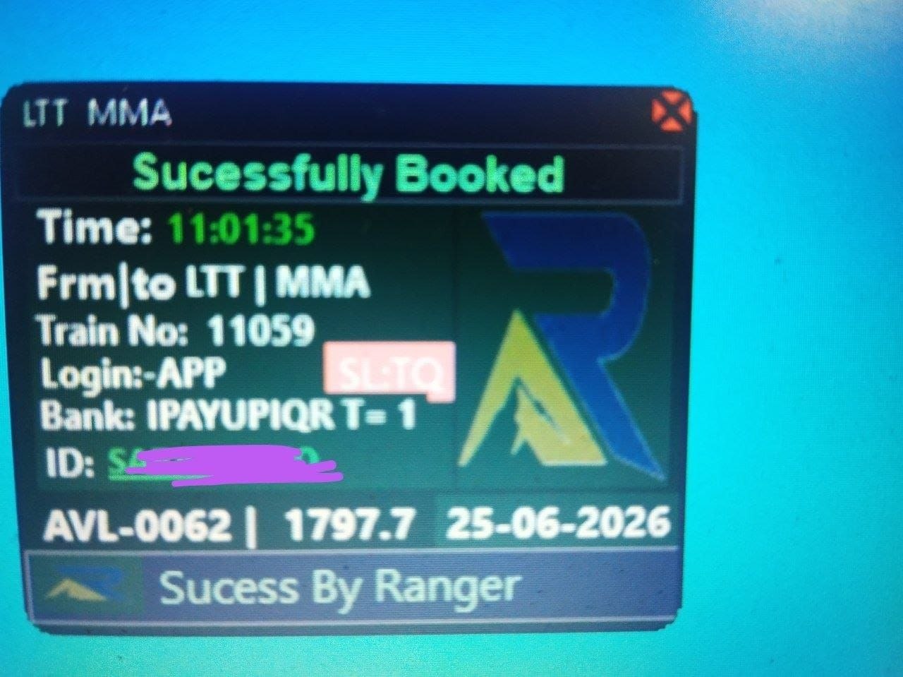 Tatkal software confirmed ticket booking result 24 Jun 2026 proof 1